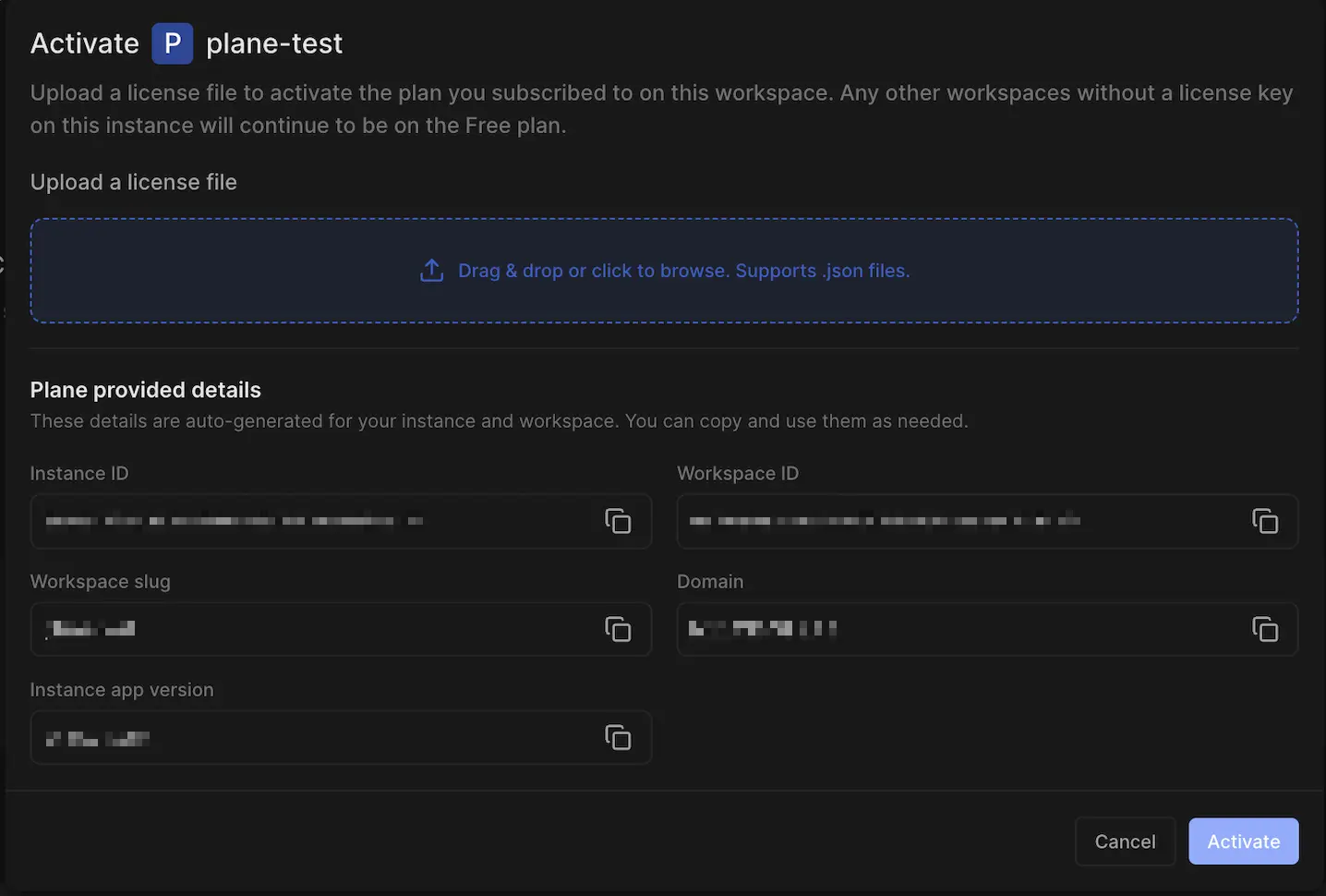 Upload license file